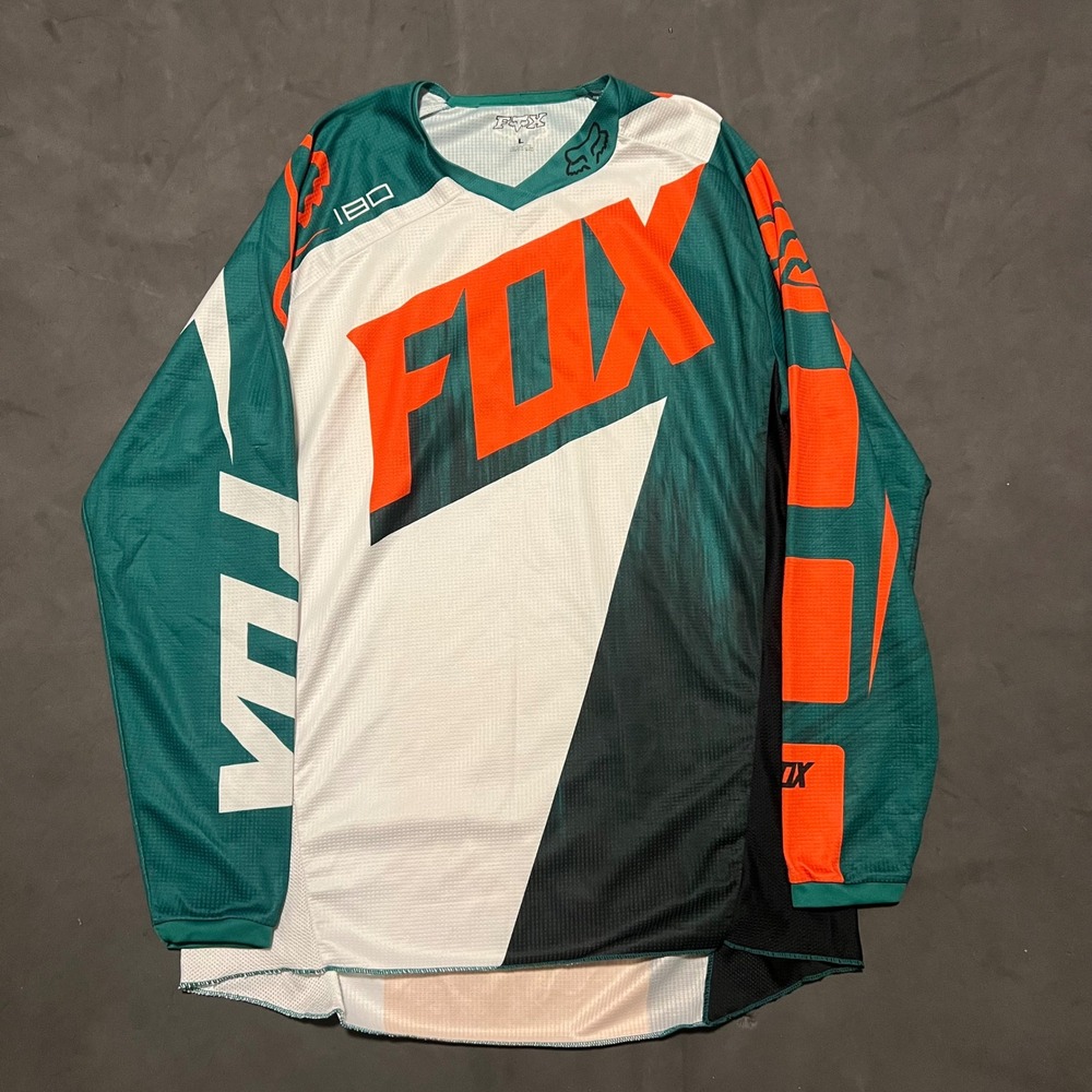 Fox Racing 180 Motocross Jersey Mens Large Green Orange White Long Sleeve MX